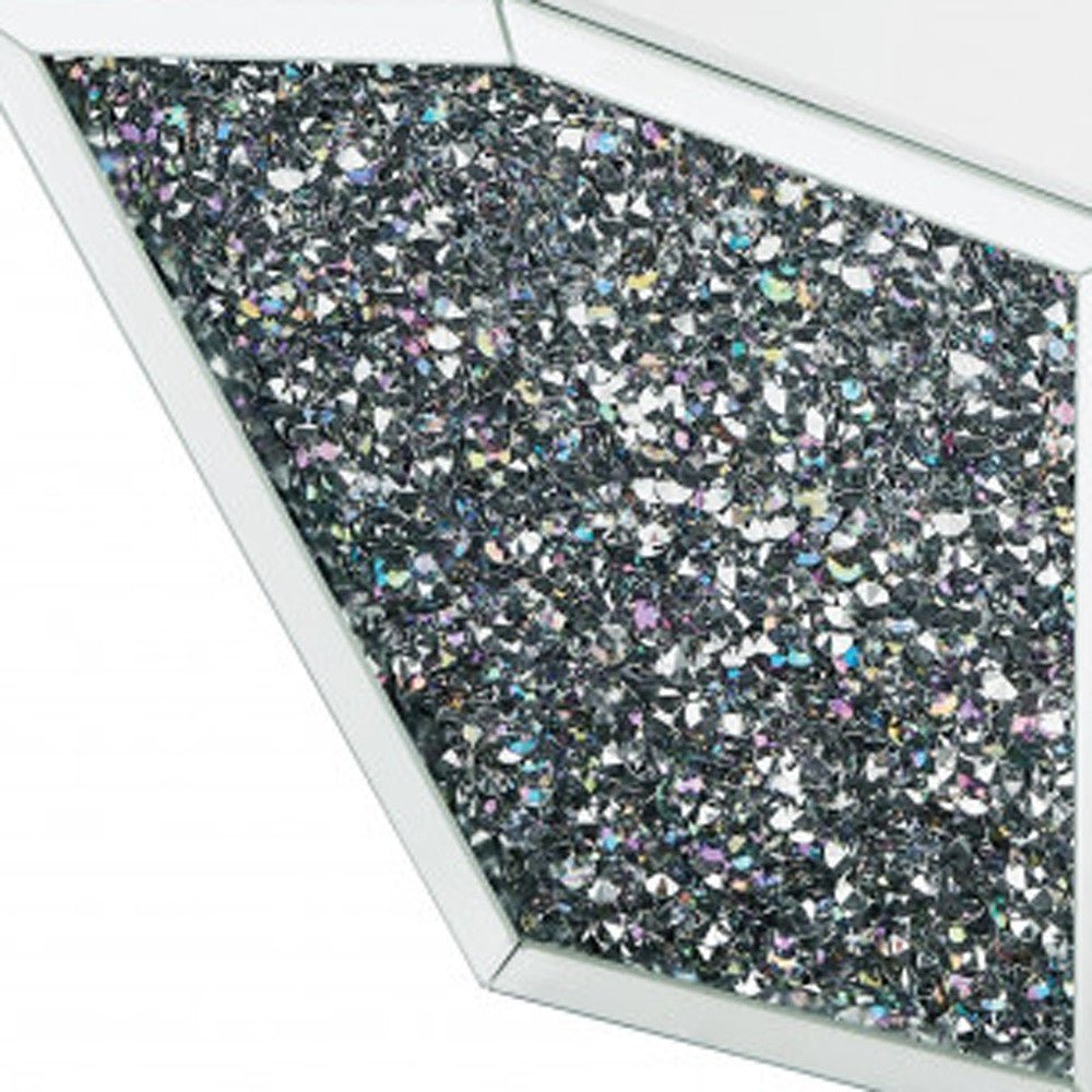 28" Silver And Clear Glass And Manufactured Wood Round Mirrored Coffee Table