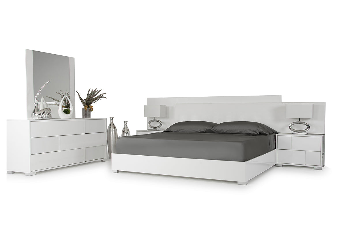 46" White Mdf And Steel Queen Bed