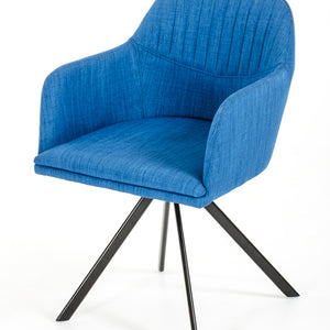 31" Blue Fabric And Metal Dining Arm Chair