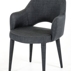 34" Dark Grey Fabric And Metal Dining Chair