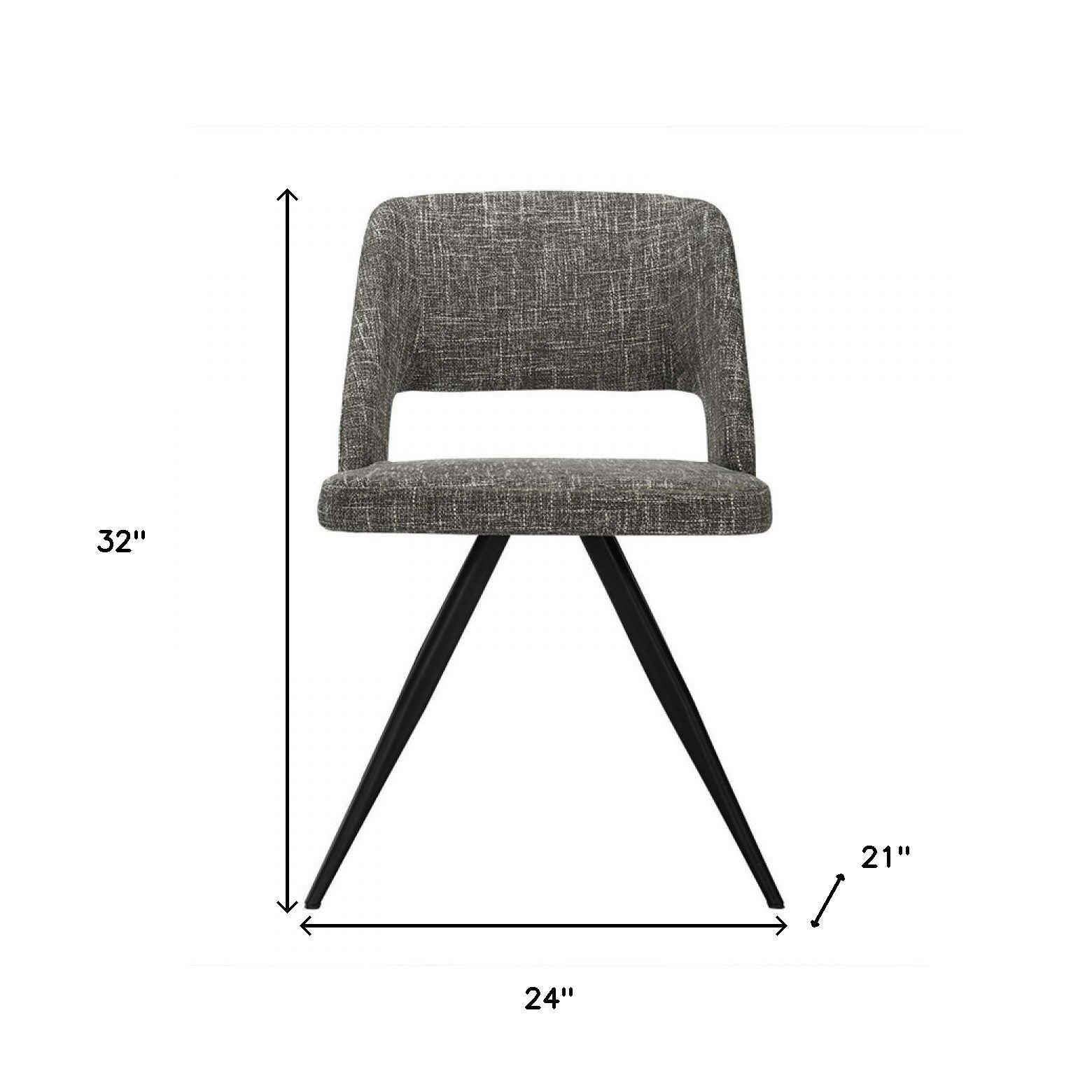Set Of 2 Modern Grey Fabric Dining Chair With Sleek Black Legs