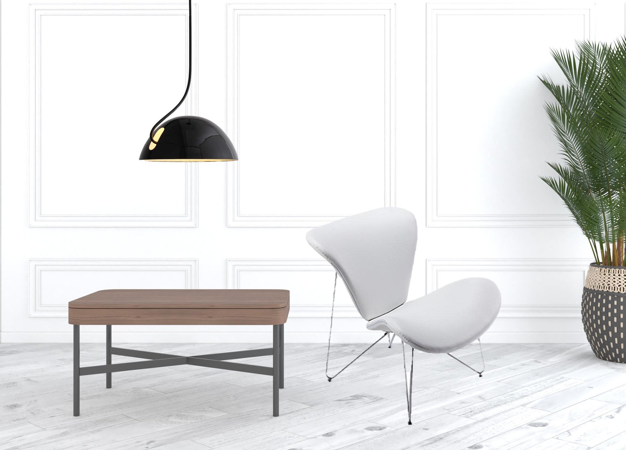 White Fabric And Metal Accent Chair 34"