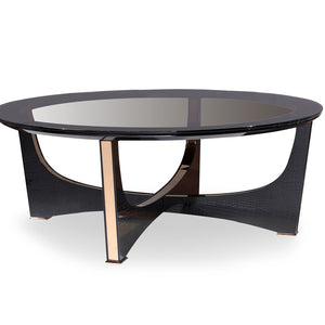 18" Black Crocodile Textures And Rosegold  And Glass Coffee Table