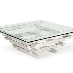 15" Glass And Stainless Steel Square Coffee Table