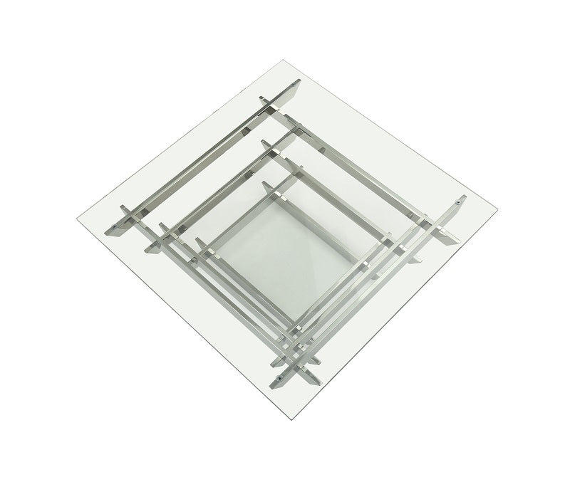 15" Glass And Stainless Steel Square Coffee Table