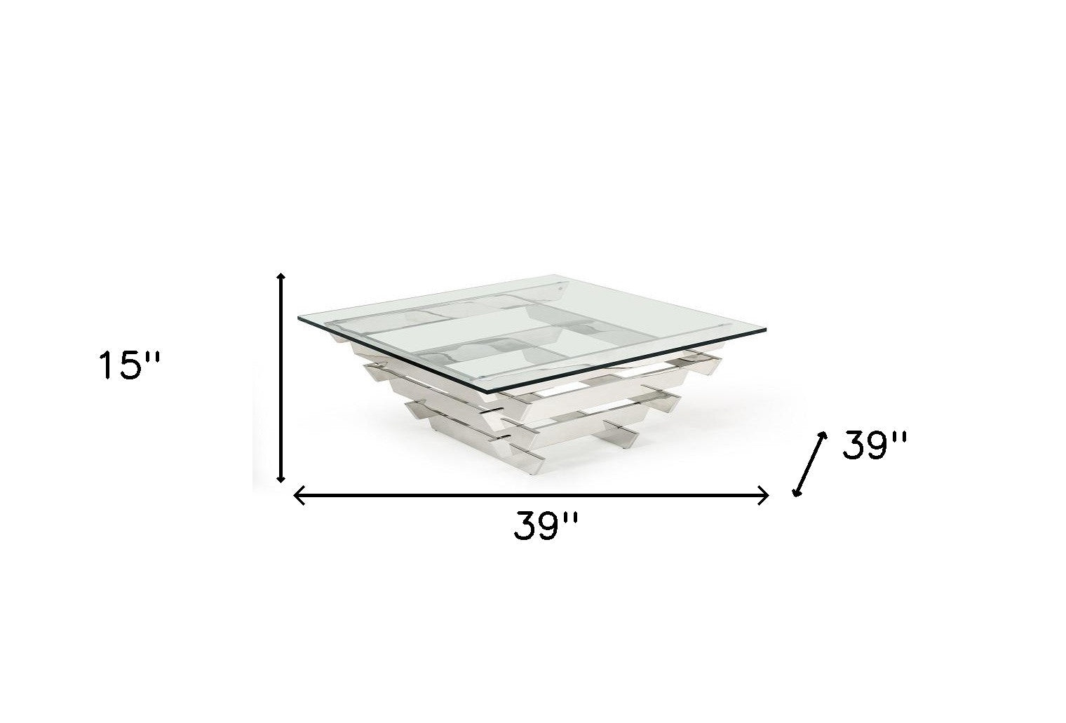 15" Glass And Stainless Steel Square Coffee Table