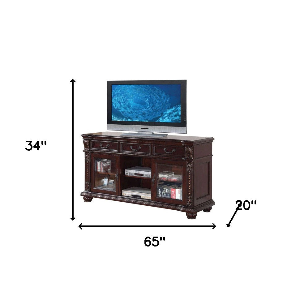 65" X 20" X 34" Cherry Poplar Wood Tv Stand