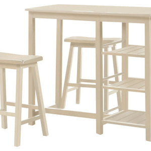 19" X 33" X 46" 3Pc Pack Buttermilk Rubber Wood Counter Height Set