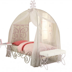 Twin Tufted Purple And White Bed With Mattress