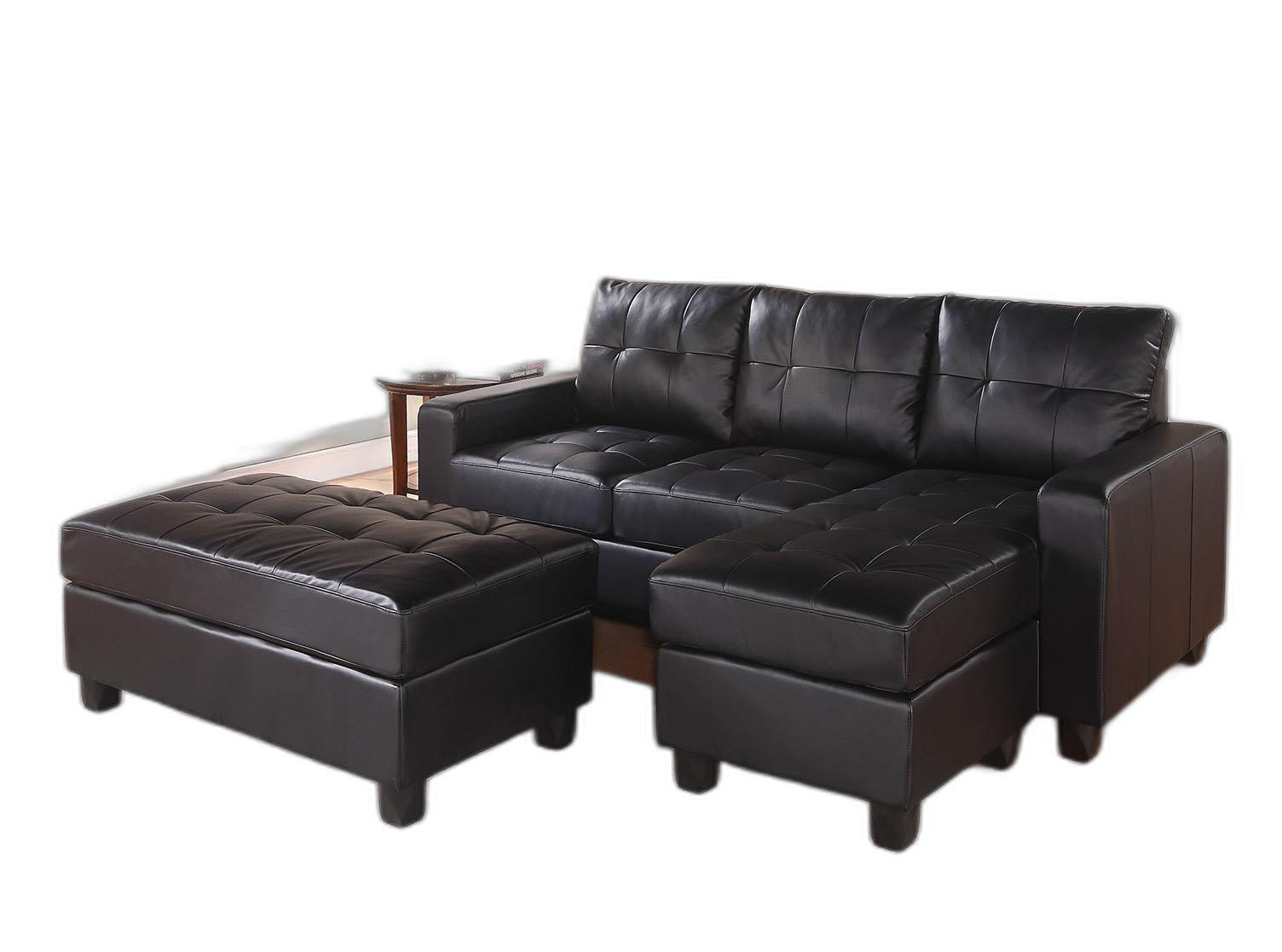 83" X 57" X 35" Black Bonded Leather Match Sectional Sofa With Ottoman