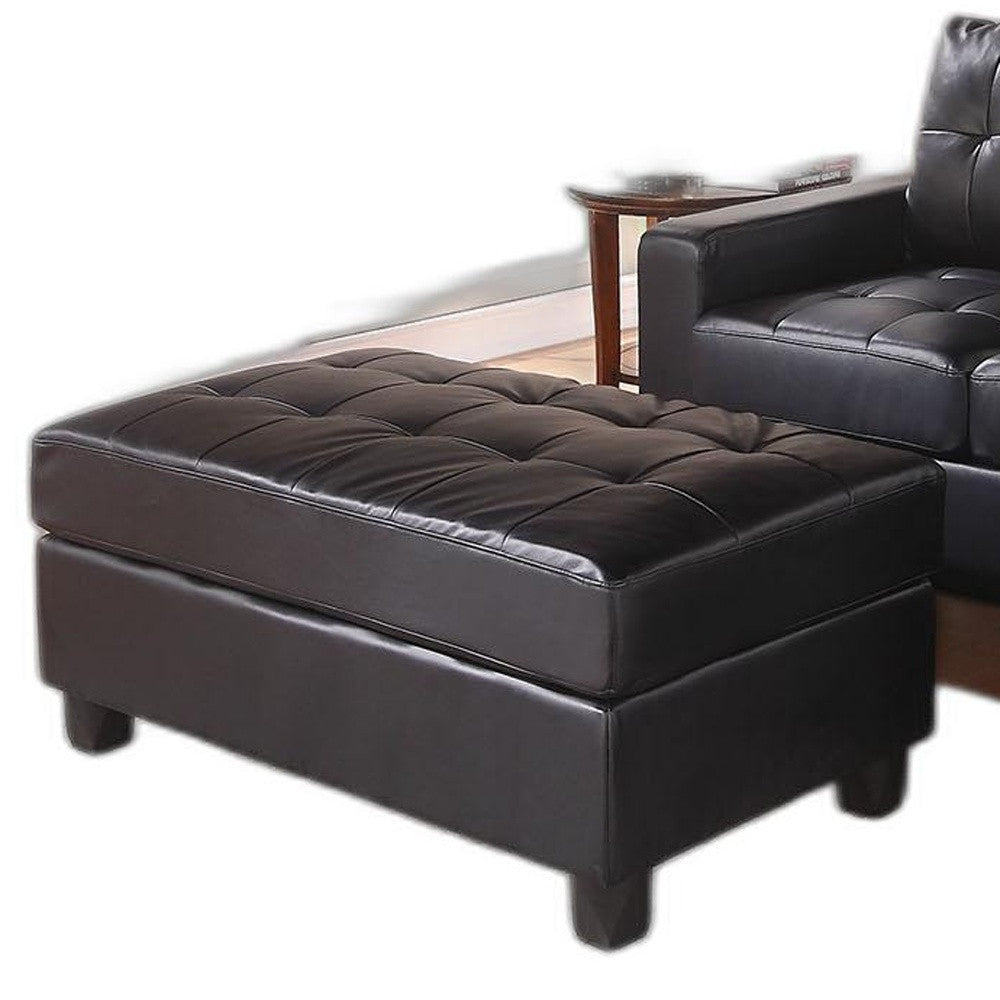 83" X 57" X 35" Black Bonded Leather Match Sectional Sofa With Ottoman