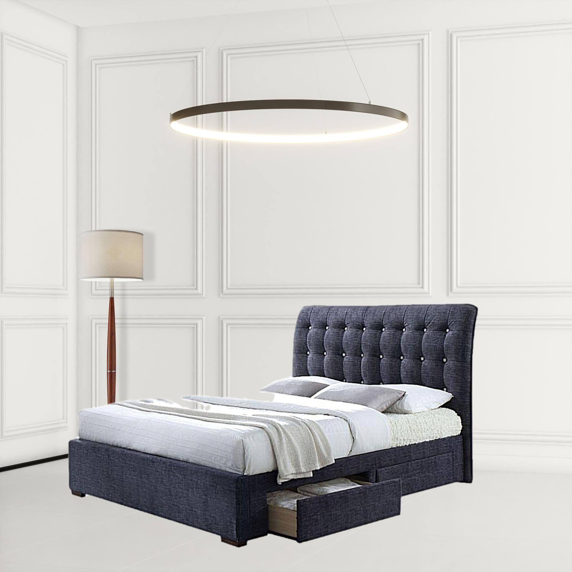 87 英寸 X 83 英寸 X 47 英寸深灰色布藝特大號床（帶儲物空間）