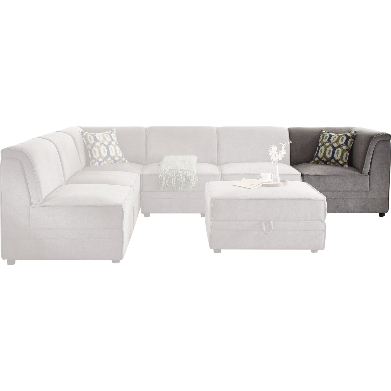 34" X 34" X 33" 灰色天鵝絨坡跟和 1 個枕頭