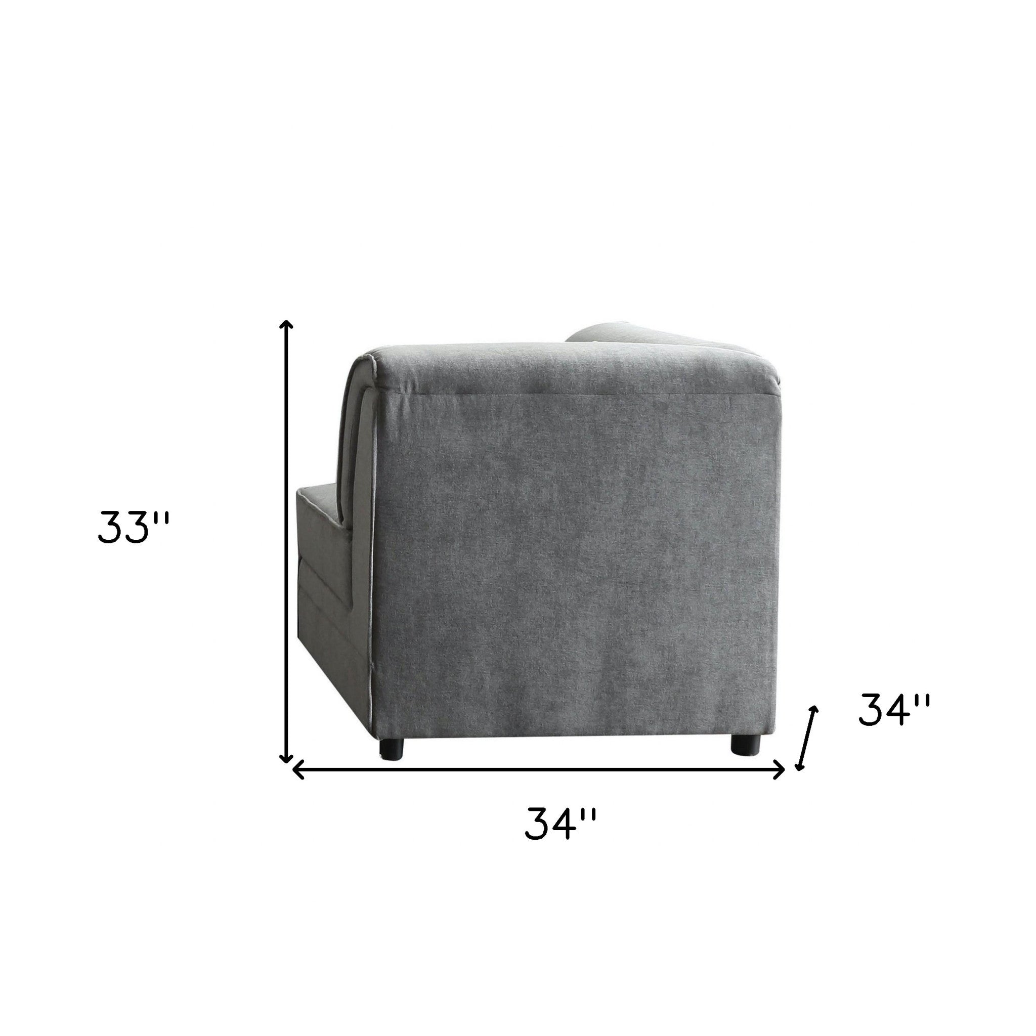 34" X 34" X 33" 灰色天鵝絨坡跟和 1 個枕頭