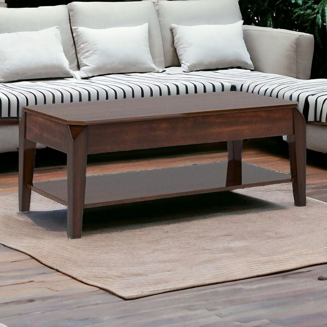 47" X 23" X 19" Walnut Coffee Table With Lift Top