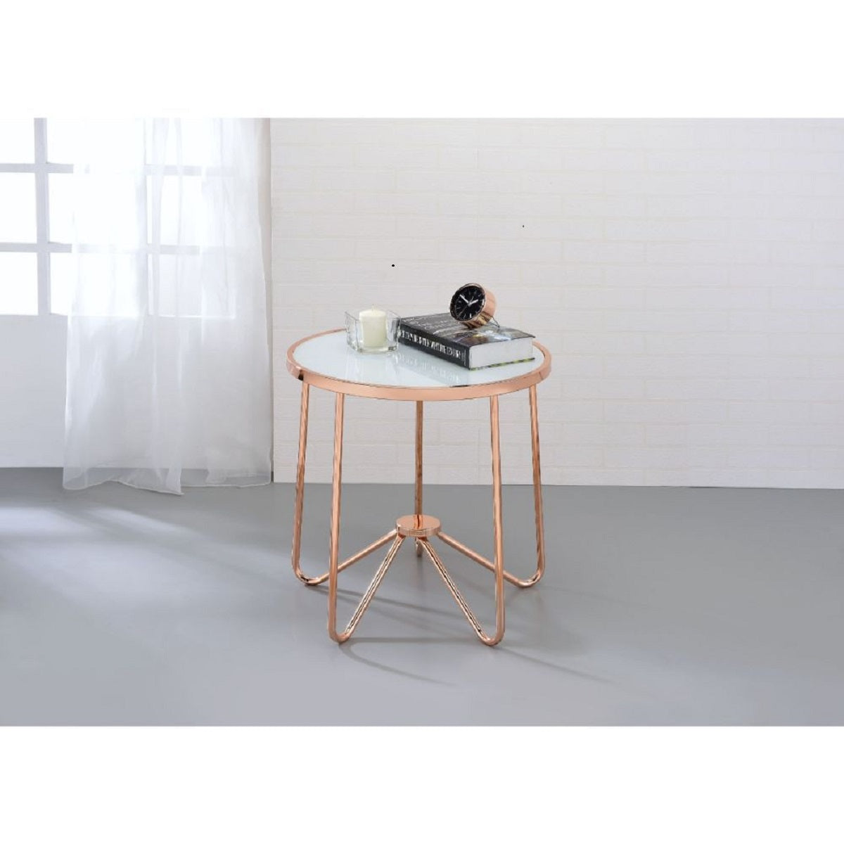 22" X 22" X 22" Frosted Glass And Rose Gold End Table