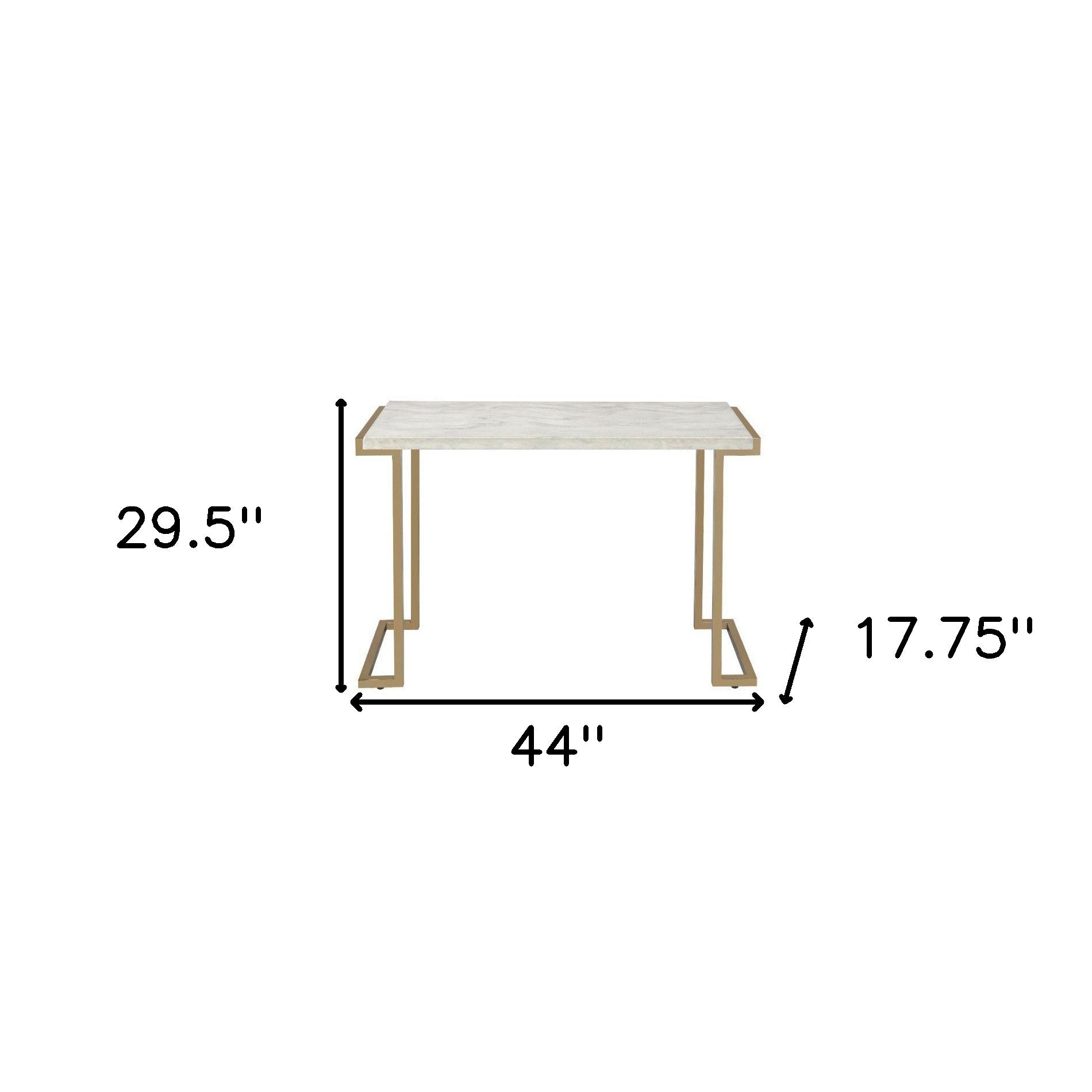 44" X 17.75" X 29.5" Faux Marble And Champagne Sofa Table