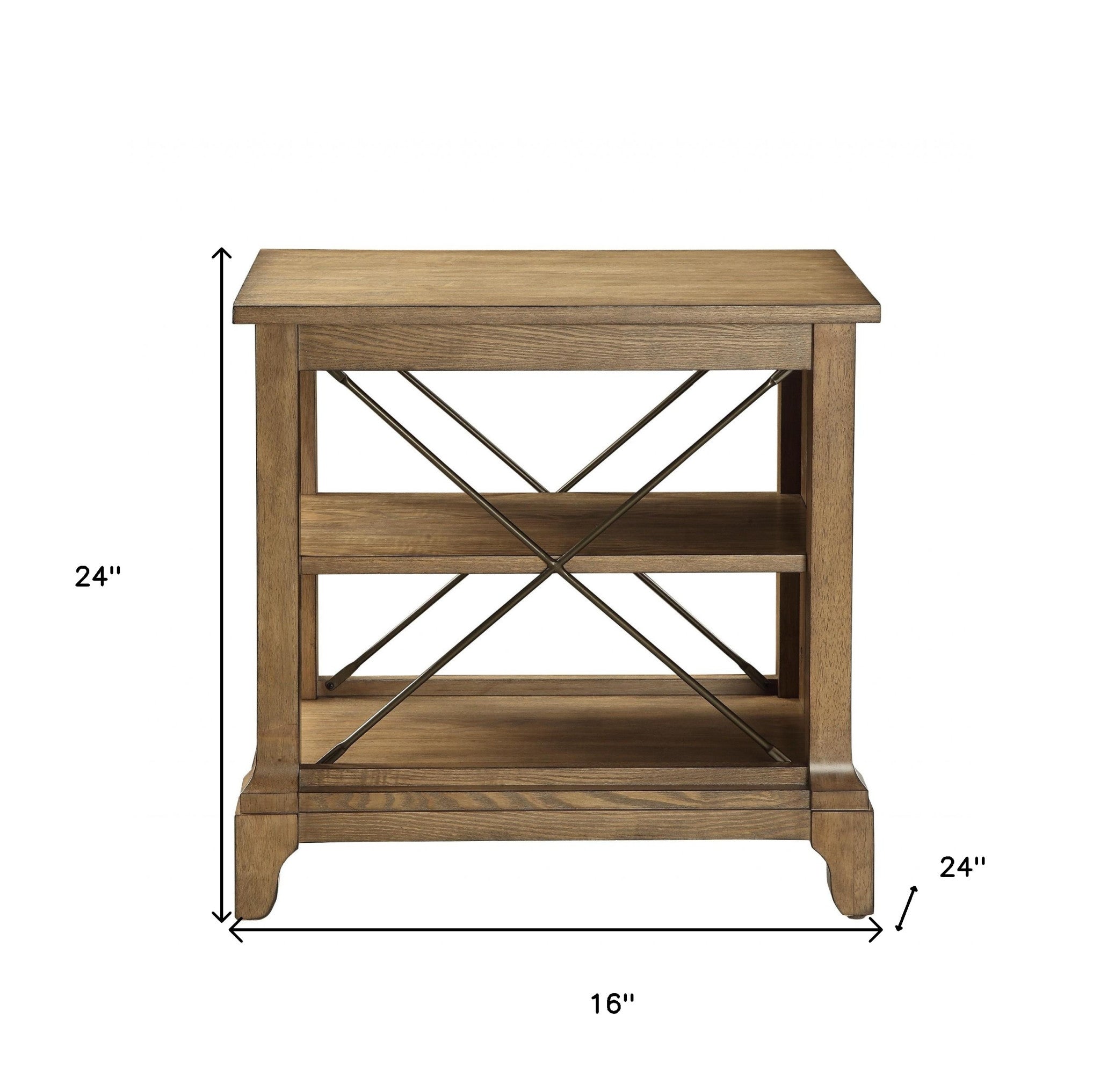 Rustic Light Oak End Table With X-Bar Detail
