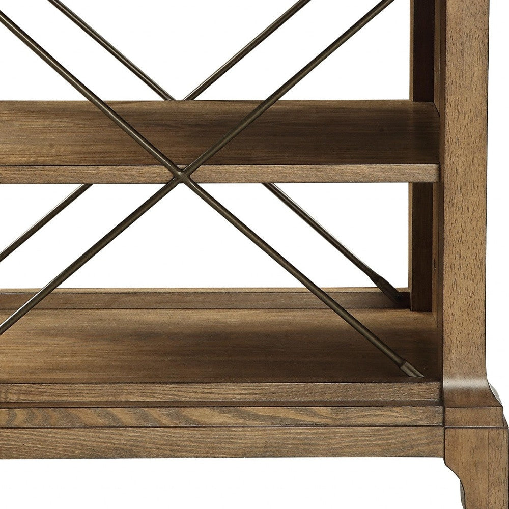 Rustic Light Oak End Table With X-Bar Detail