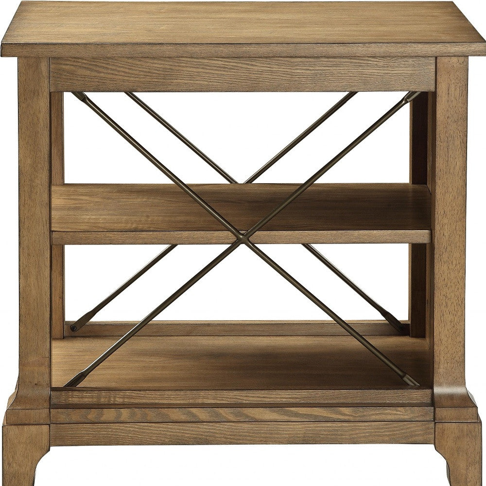 Rustic Light Oak End Table With X-Bar Detail