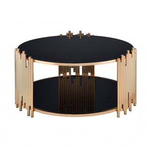 Black Glass And Gold Coffee Table 37" X 37" X 18"