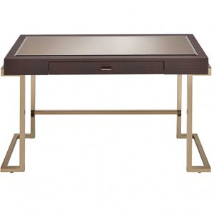 Brown Faux Leather And Light Gold Mirror Desk