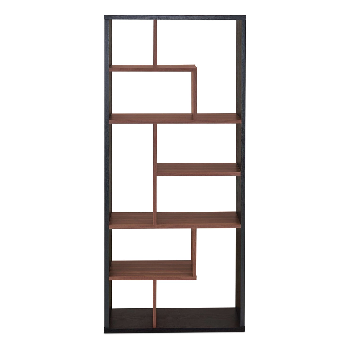 32" X 12" X 71" Black And Walnut Veneer Cube Bookcase