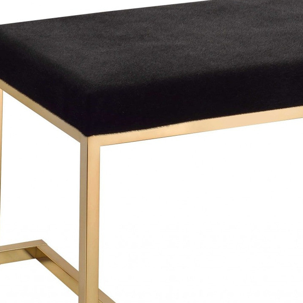 Banco Rectangular Moderno Acolchado Negro Con Base Metálica Champán