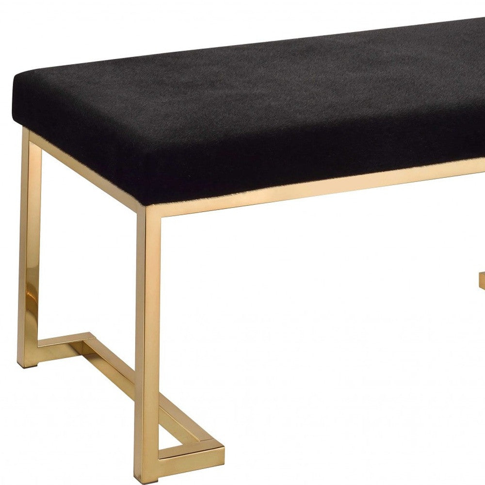 Banco Rectangular Moderno Acolchado Negro Con Base Metálica Champán