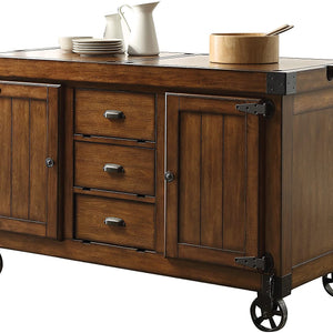 Rustic Farmhouse Warm Tobacco Rolling Kitchen Cart