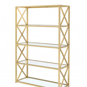 48" X 14" X 77" Clear Glass And Gold Bookcase