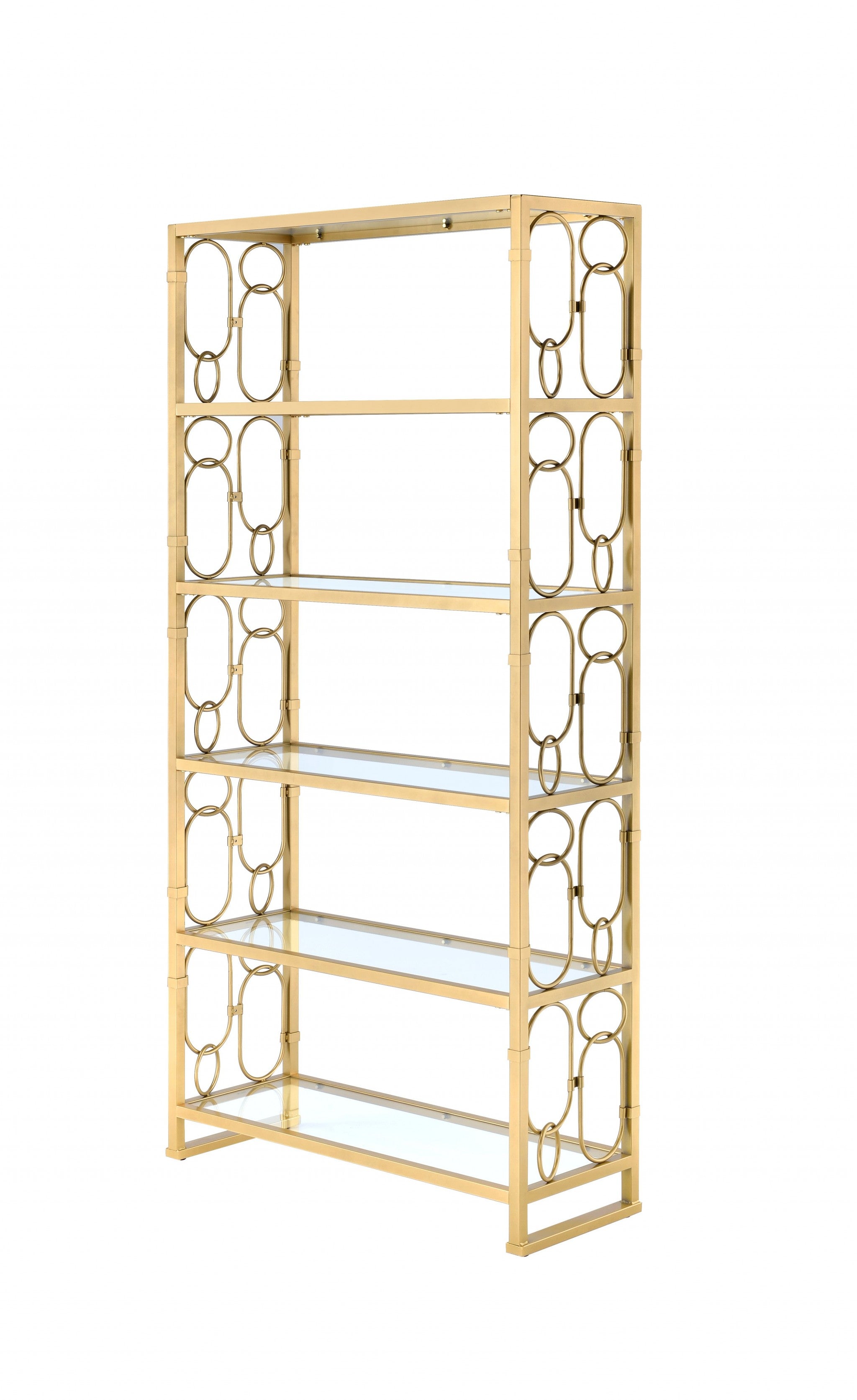 48" X 14" X 77" Clear Glass And Gold Bookcase