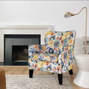 29" Blue Yellow And Brown Polyester Blend Floral Arm Chair