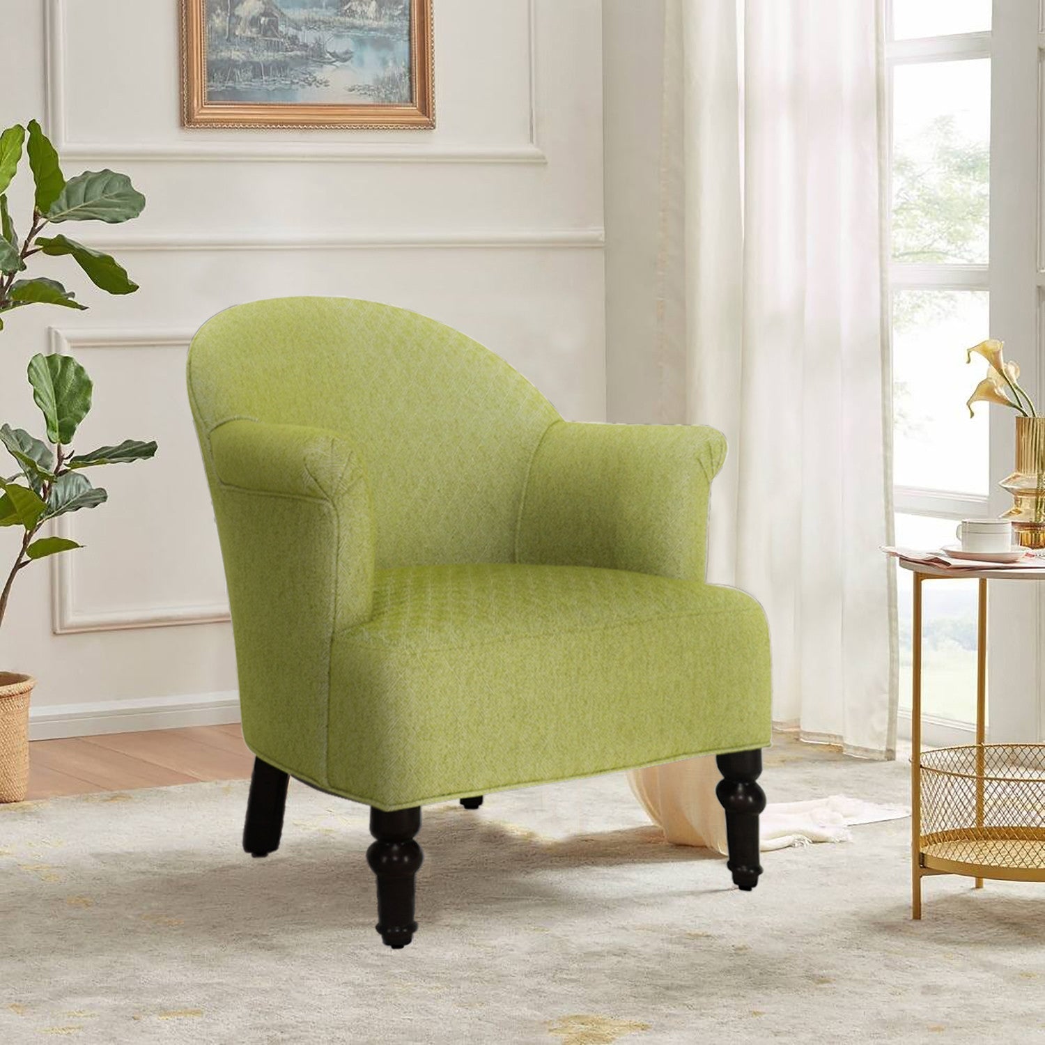 29" Green on Green Design Polyester Blend Solid Color Armchair