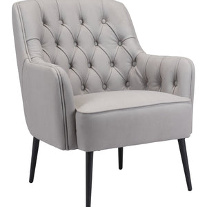 29" Grey Faux Leather And Black Tufted Arm Chair