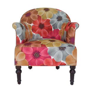 29" Red Gray And Brown Polyester Blend Floral Arm Chair