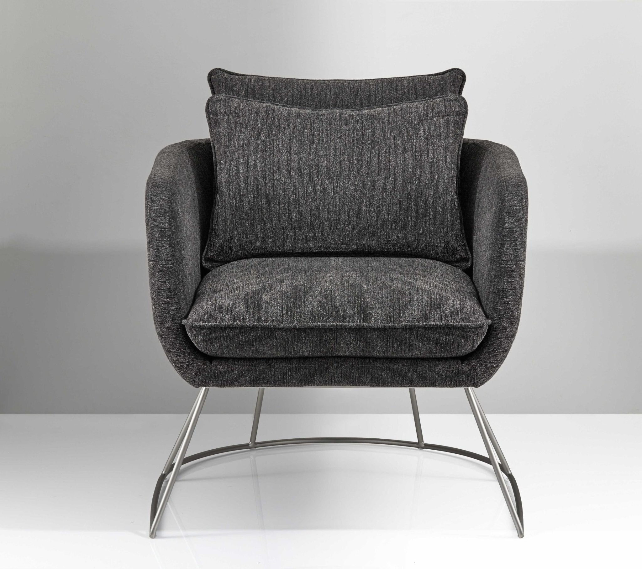 Dark Grey Soft Textured Fabric and Brushed Steel Chair - 29" X 27.5" X 32.5"