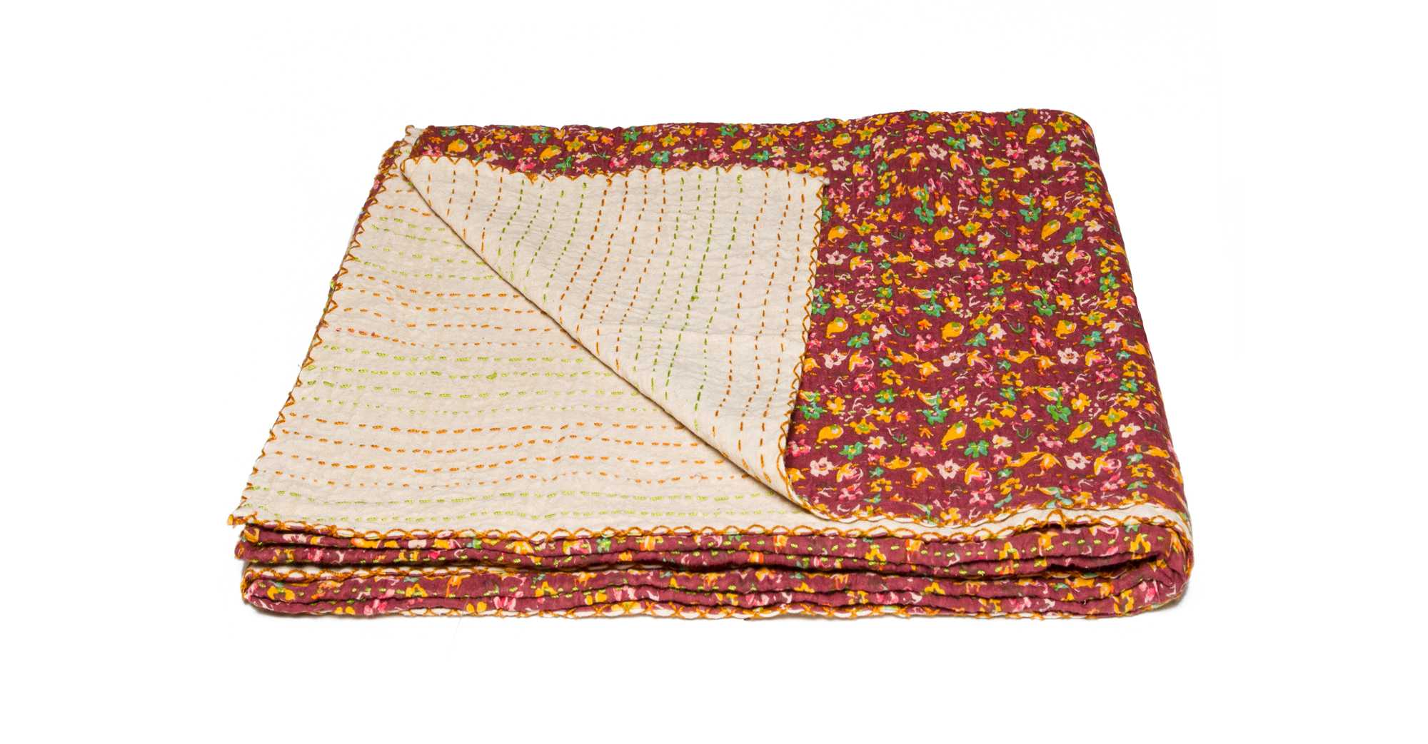 50" X 70" Maroon  Kantha Cotton   Throw Blanket