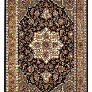 Black Beige Machine Woven Floral Medallion Indoor Accent Rug - 2' x 3'