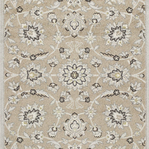 Beige Grey Machine Woven UV Treated Floral Traditional Indoor Outdoor Accent Rug - 2' x 4'