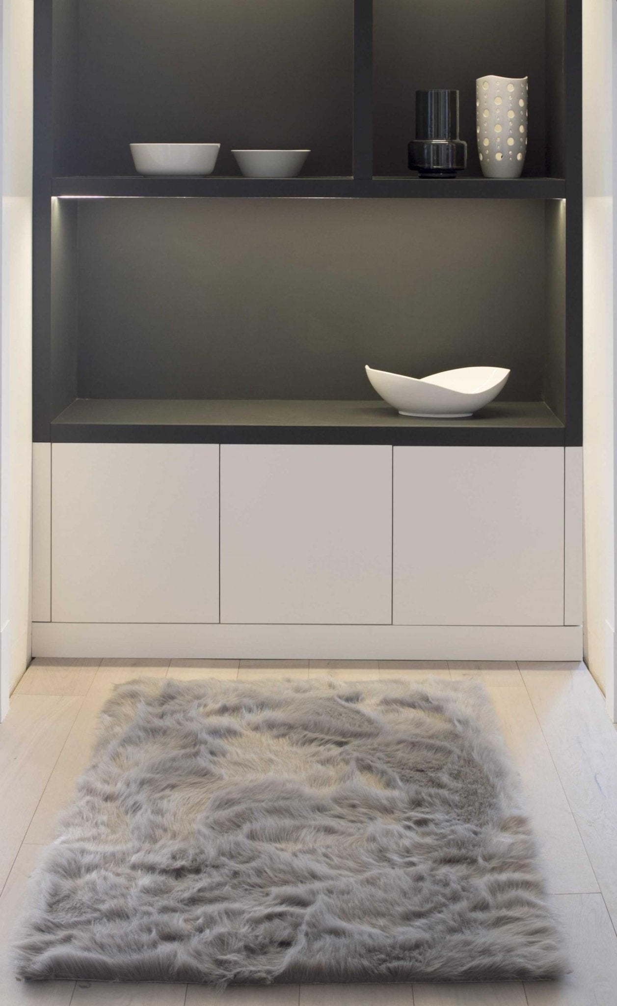 Gray Rectangular Faux Fur - Area Rug 3" x 5"