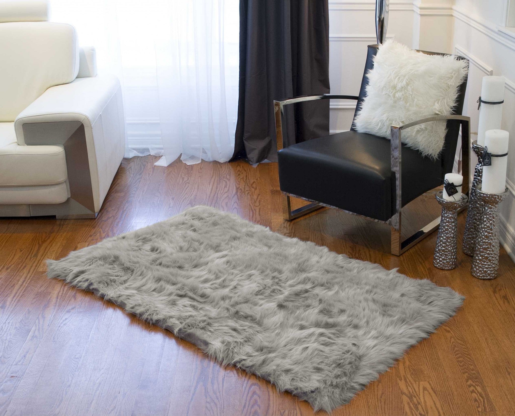 Gray Rectangular Faux Fur - Area Rug 3" x 5"