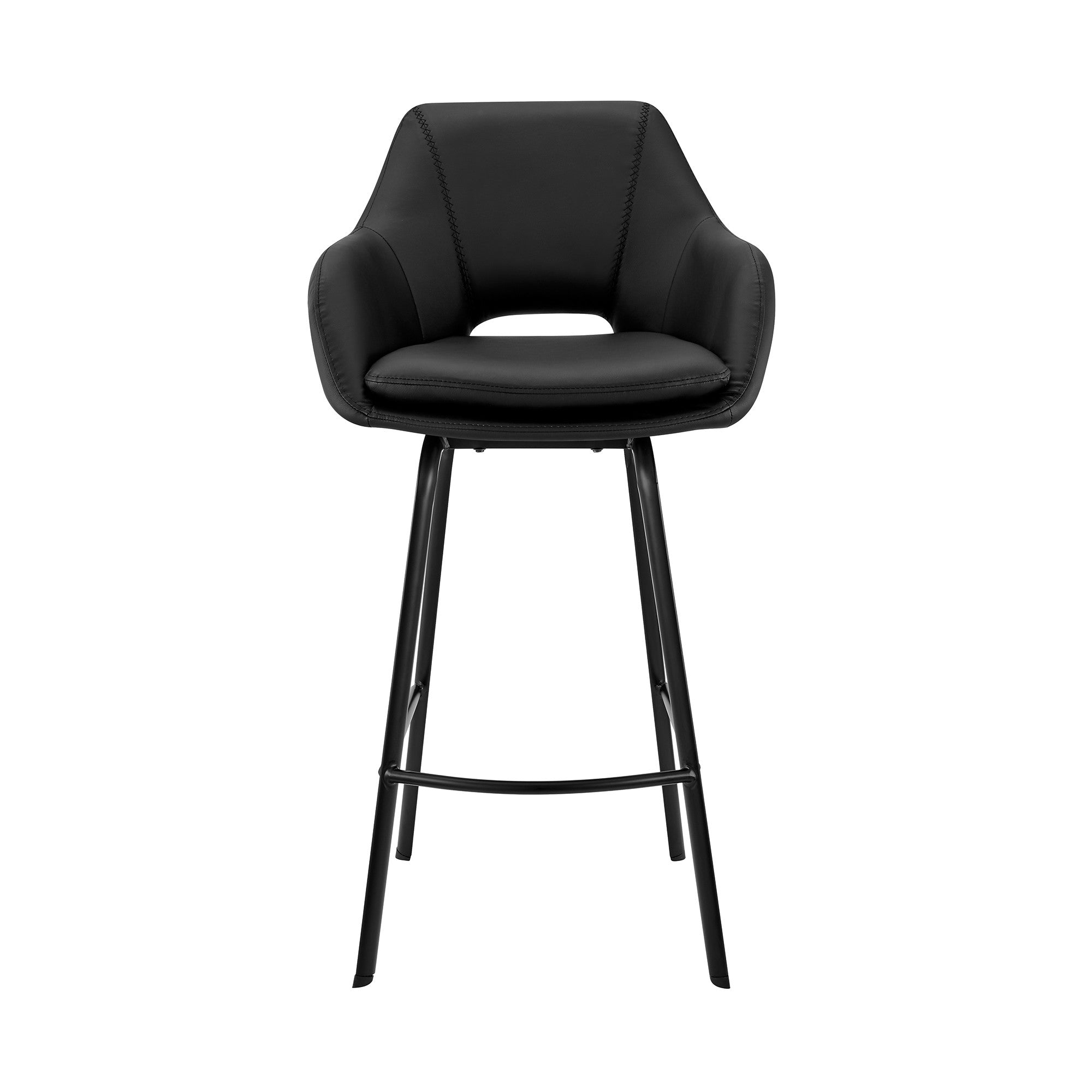 30" Black on Black Faux Leather Comfy Swivel Bar Stool