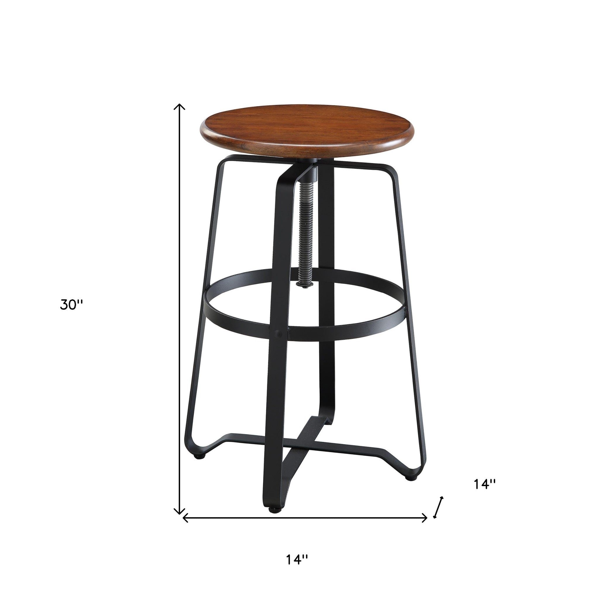 30" Chestnut Steel Swivel Backless Adjustable Height Bar Chair With Footrest