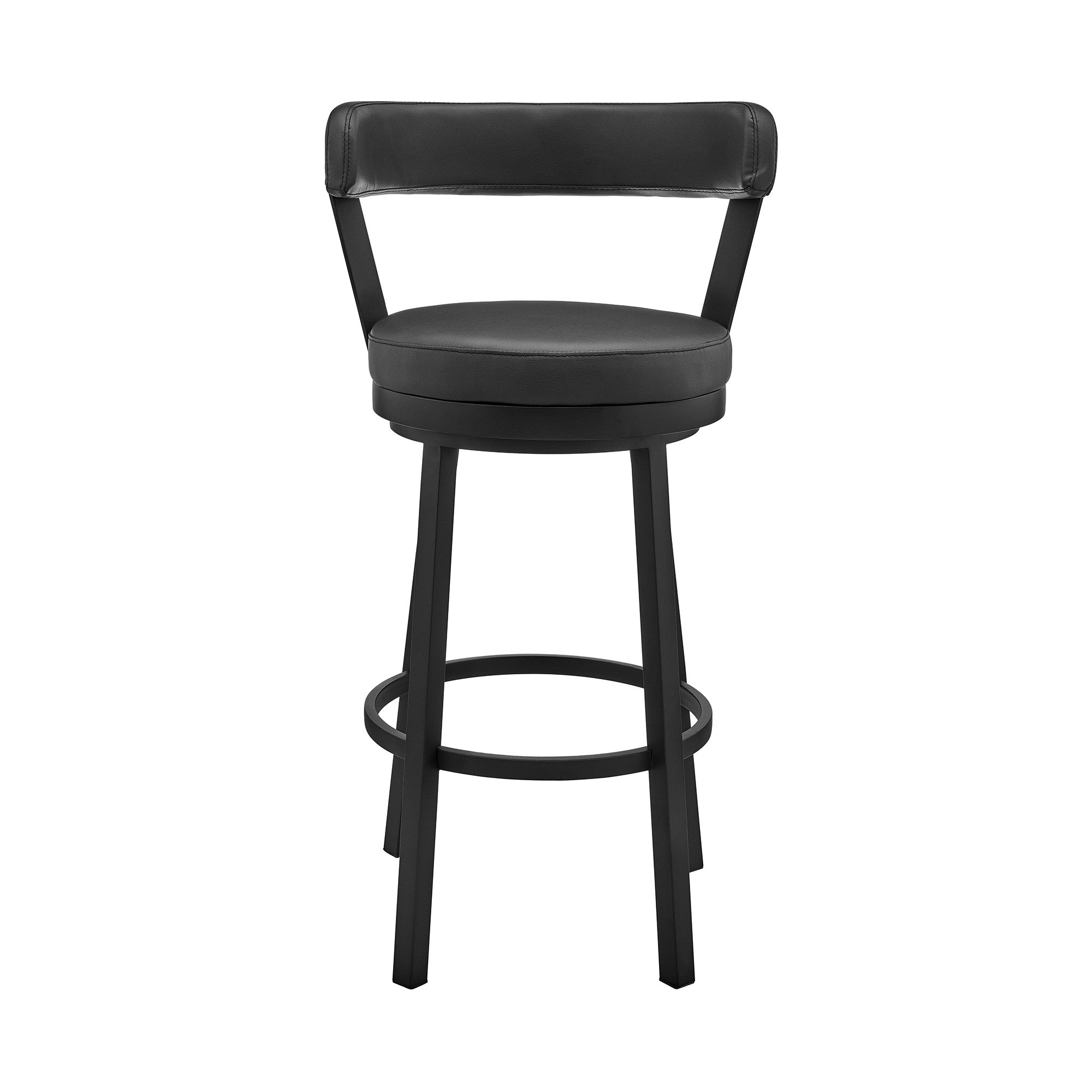 30" Chic Black Faux Leather with Black Finish Swivel Bar Stool