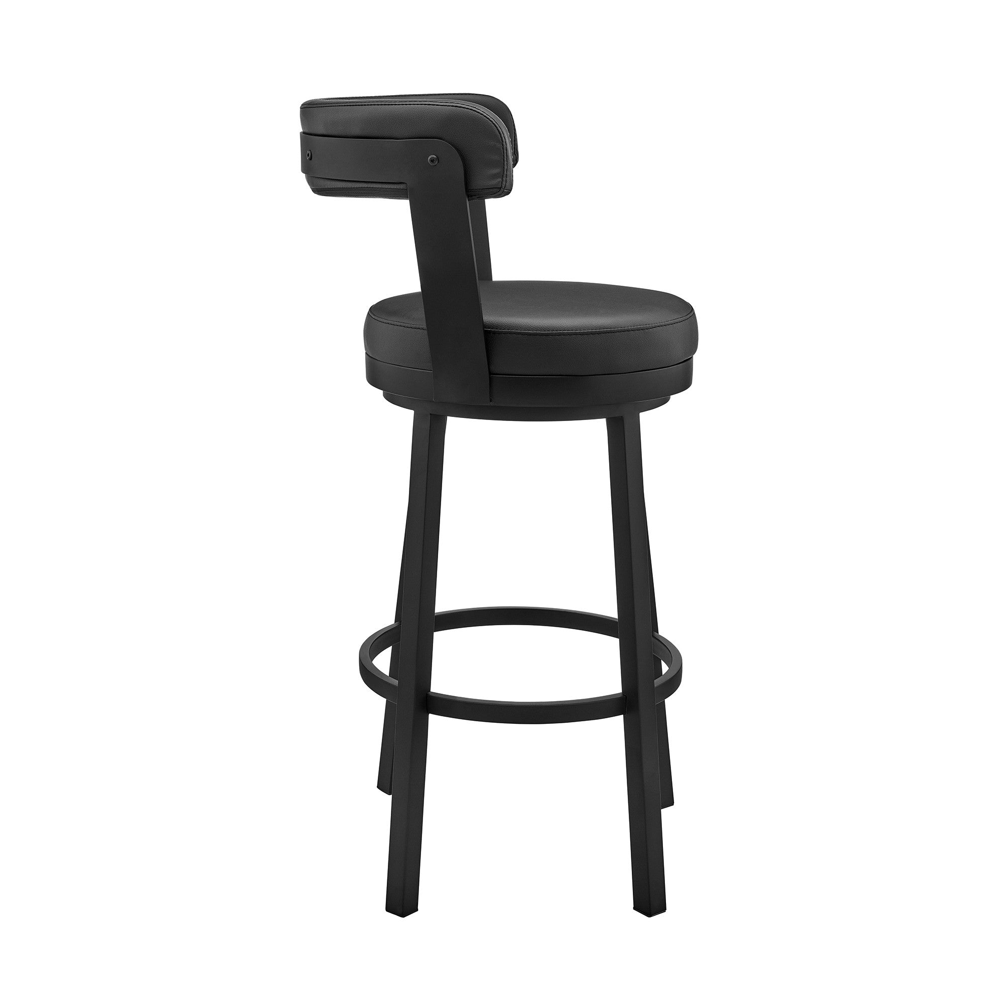 30" Chic Black Faux Leather with Black Finish Swivel Bar Stool