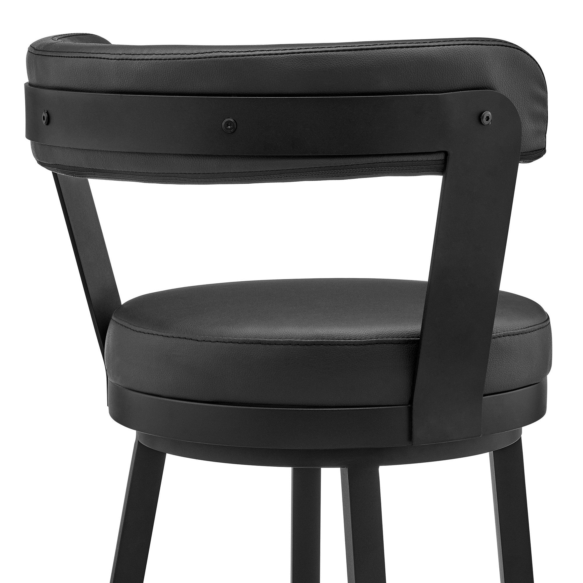30" Chic Black Faux Leather with Black Finish Swivel Bar Stool