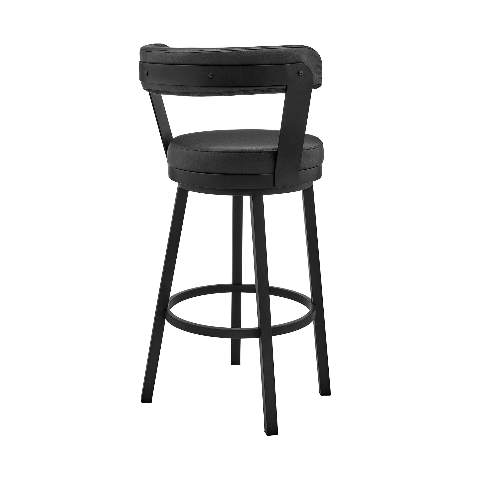 30" Chic Black Faux Leather with Black Finish Swivel Bar Stool