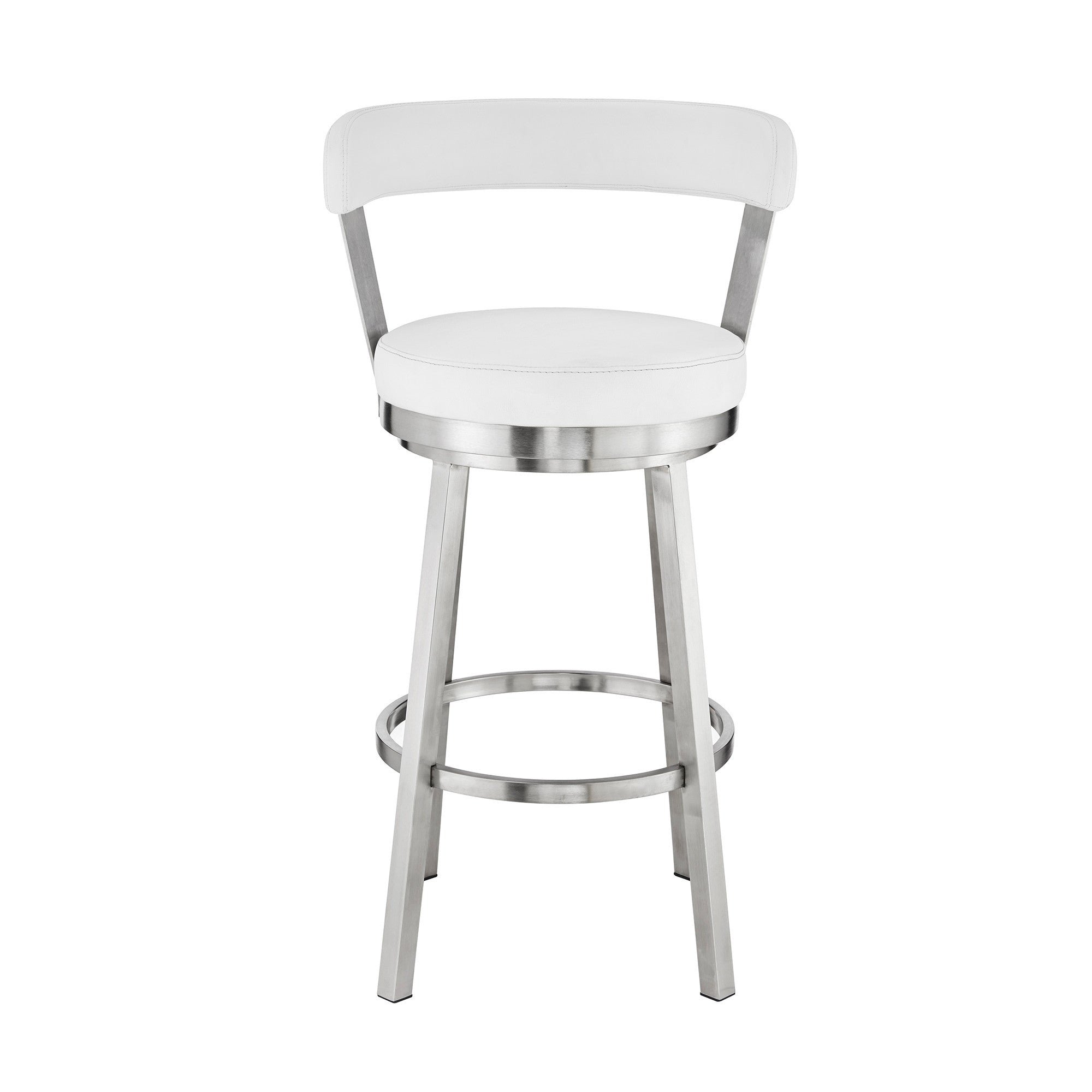 30" Chic White Faux Leather with Stainless Steel Finish Swivel Bar Stool