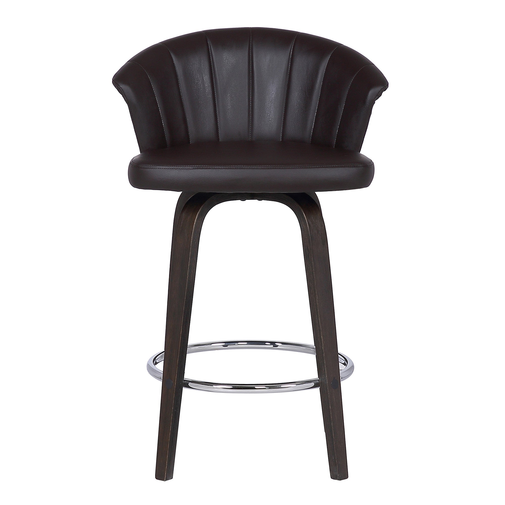30" Dark Brown Faux Leather and Rustic Wood Back Swivel Bar Stool